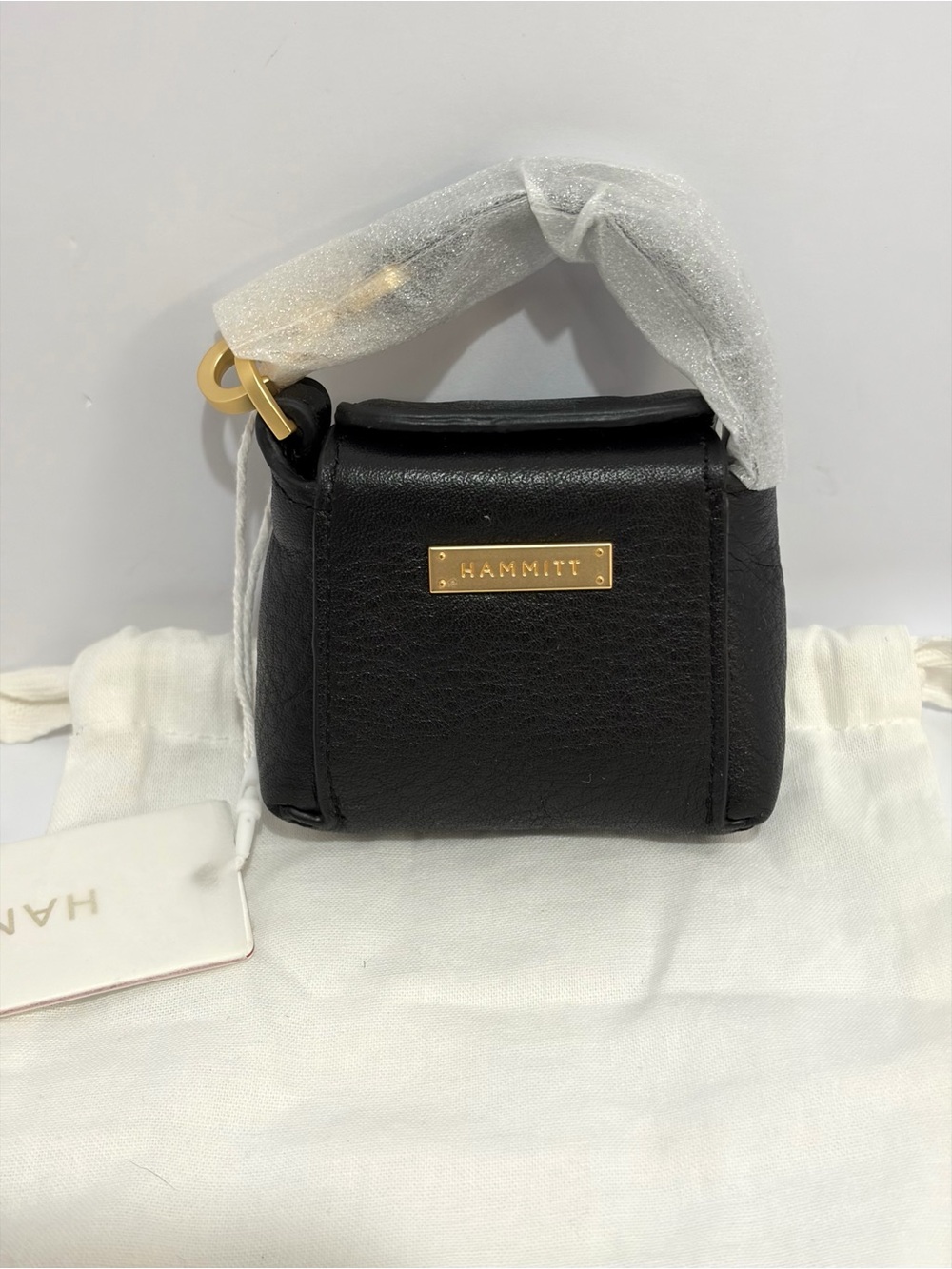 Hammitt Mini B Bag Charm/Pouch In Black Leather With Brushed Gold Hardware NWT!!